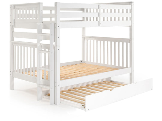 White full-over-full bunk bed showing ladder placement at either end