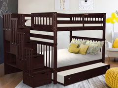 This Full over Full Stairway Bunk Bed with a Full Trundle in Dark Cherry will look great in your home