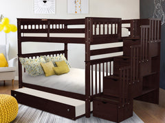 This Full over Full Stairway Bunk Bed with a Twin Trundle in Dark Cherry will look great in your home