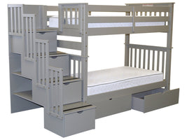 Bunk Beds Tall Twin over Twin Stairway Gray + 2 Extra Drawers for only $635