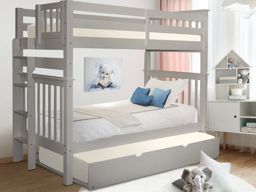OPEN BOX SALE Bunk Beds Tall Twin over Twin End Ladder + Trundle Gray