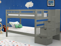 Twin over Twin Stairway Bunk Bed in Gray - OPEN BOX SALE