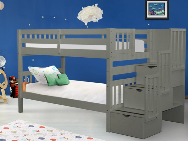 Twin over Twin Stairway Bunk Bed in Gray - OPEN BOX SALE