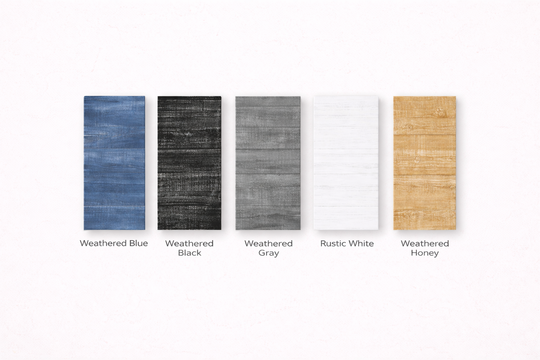 Bedz King rustic and weathered wood finish color swatches