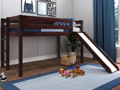 Low Loft Bed with Ladder and Slide in Dark Cherry $299