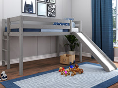 Low Loft Bed with Ladder and Slide in Gray $299