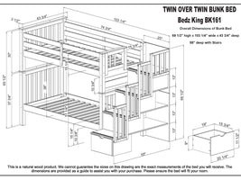 Dimensions for Tall Twin over Twin Stairway Bunk Bed