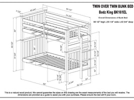 Dimensions for the BK161EL Tall Twin over Twin End Ladder Bunk Bed