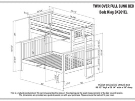 Dimensions for the BK 961EL Twin over Full End Ladder Bunk Bed