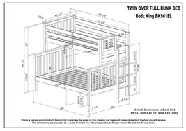 Dimensions for the BK961EL Twin over Full Bunk Bed with End Ladder