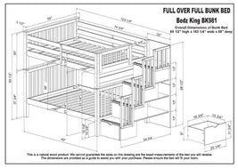 Dimensions for the Bedz King BK981 Full over Full Stairway Bunk Bed