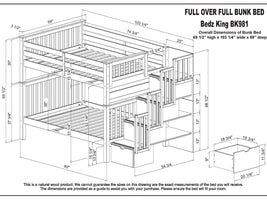 Dimensions for the BK 981 Full over Full Stairway Bunk Bed