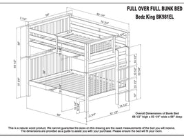 Dimensions for the BK 981EL Full over Full End Ladder Bunk Bed