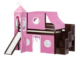Princess Twin Low Loft Cherry Stairway Bed with Pink and White Tent and a Slide for only $598