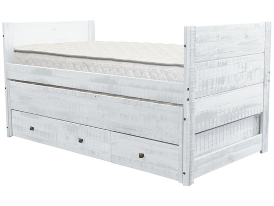 Rustic White BK551 twin Captain's bed with trundle and three storage drawers
