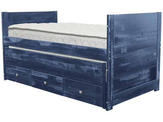 Weathered Blue BK551 twin Captain's bed with trundle and three storage drawers