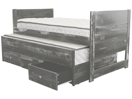 Weathered Gray twin Captain's bed with roll-out twin trundle and three storage drawers