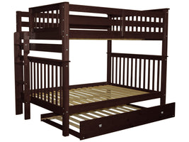Full over Full Bunk Bed Dark Cherry with End Ladder and Trundle