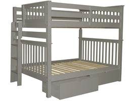 Full over Full Bunk Bed Gray with End Ladder and Drawers
