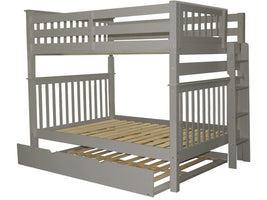 Full over Full Bunk Bed Gray with End Ladder and Full Trundle