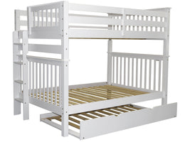 Full over Full Bunk Bed White with End Ladder and Trundle