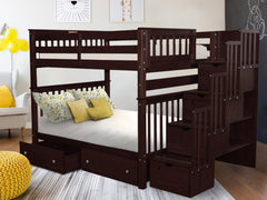 This Full over Full Stairway Bunk Bed with 2 Under Bed Drawers in Dark Cherry will look great in your home