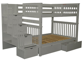 Stairway Full over Full Bunk Bed Gray with Drawers