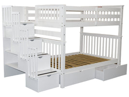 Stairway Full over Full Bunk Bed White with Drawers