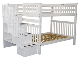 Full over Full Bunk Bed White with Stairway