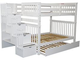 Stairway Full over Full Bunk Bed White with Trundle