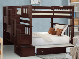 This Tall Twin over Twin Stairway Bunk Bed with a Trundle in Dark Cherry will look great in your Home