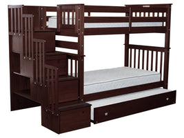 Bunk Bed Tall Twin over Twin Stairway Dark Cherry with Trundle for only $959