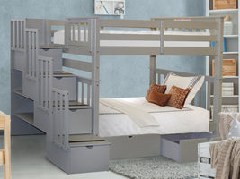 This Tall Twin over Twin Stairway Bunk Bed with Under Bed Drawers in Gray will look great in your Home