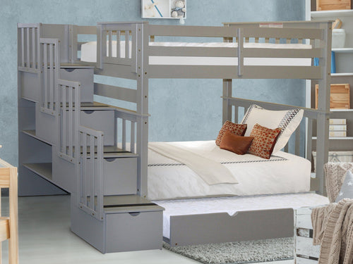 Bunk Beds Tall Twin over Twin Stairway + Trundle, Gray