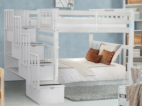Bunk Beds Tall Twin over Twin Stairway, White