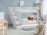 Bunk Beds Tall Twin over Twin Stairway + Trundle, White