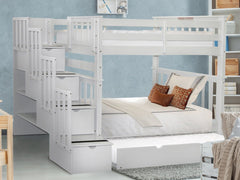 This Tall Twin over Twin Stairway Bunk Bed with a Trundle in White will look great in your Home