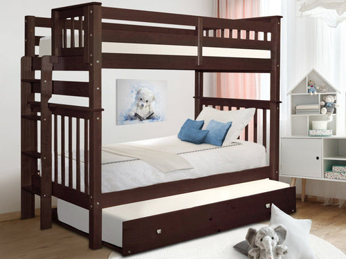 Bunk Beds Tall Twin over Twin + Trundle, Dark Cherry