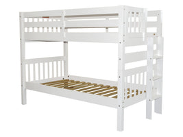 Twin over Twin Bunk Bed White with End Ladder 