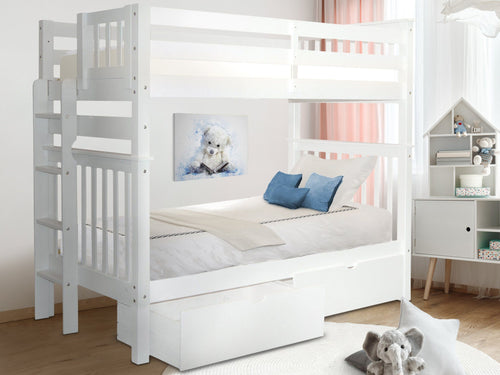 Bunk Beds Tall Twin over Twin + 2 Drawers, White