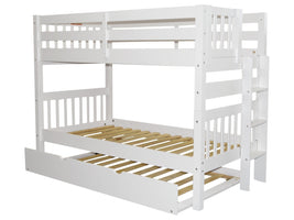 Twin over Twin Bunk Bed White with End Ladder and Trundle