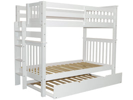 Tall Twin over Twin Bunk White with End Ladder and Trundle