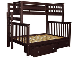 Twin over Full Bunk Bed Dark Cherry with End Ladder and Drawers