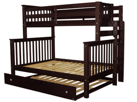 Twin over Full Bunk Bed Dark Cherry with End Ladder and Full Trundle