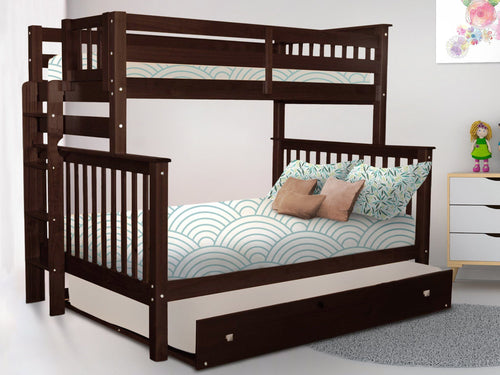 Bunk Beds Twin over Full + Full Trundle Dark Cherry