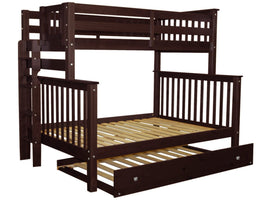 Twin over Full Bunk Bed Dark Cherry with End Ladder and Trundle
