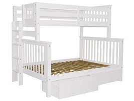 Twin over Full Bunk Bed White with End Ladder and Drawers