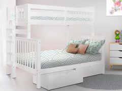 Enhance your kids bedroom with this Twin over Full Bunk Bed with End Ladder and 2 Under Bed Drawers in White