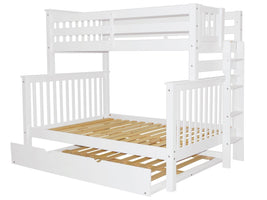Twin over Full Bunk Bed White with End Ladder and Full Trundle