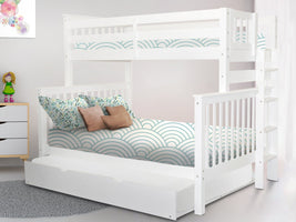 Enhance your kids bedroom with this Twin over Full Bunk Bed with End Ladder and a Full Trundle in White